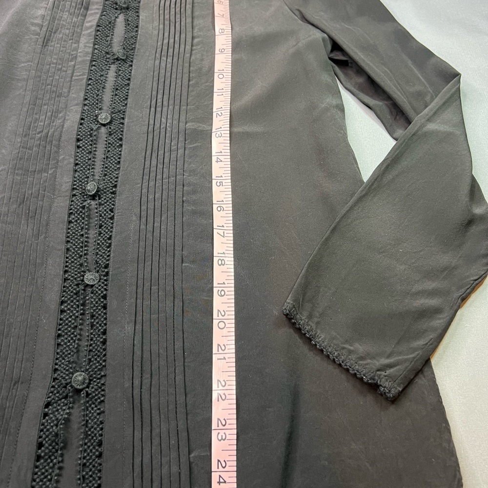 Tory Burch Silk Blouse w/ Crochet Detail & Pintucks – Black – Long Sleeve - Picture 5 of 8